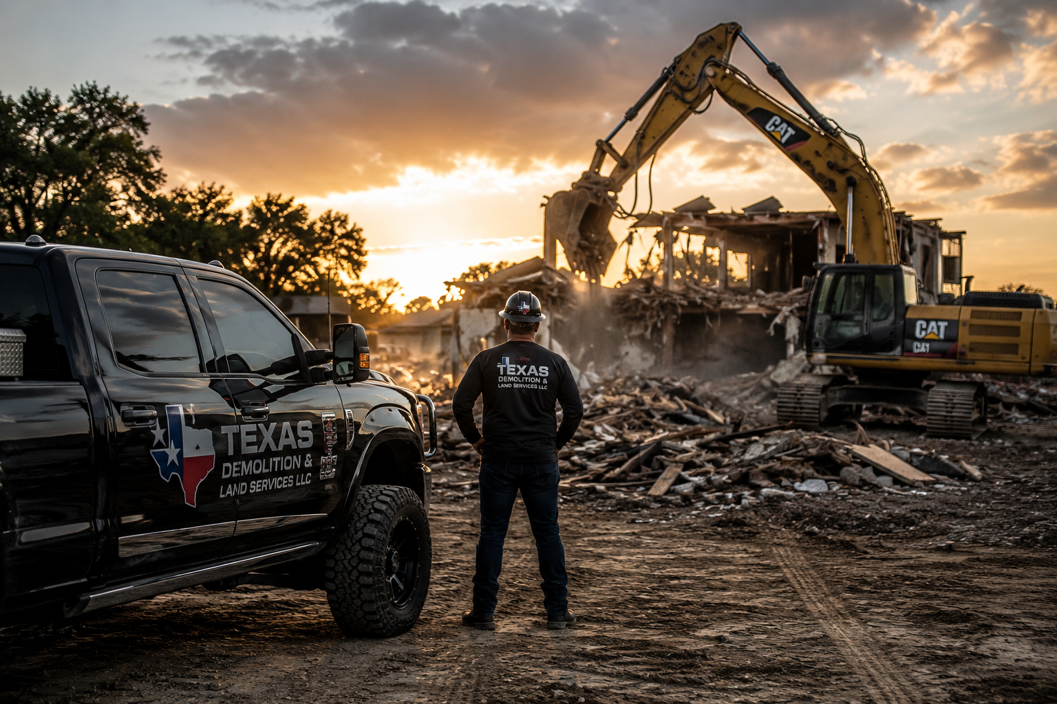 Texas demolition equipment working on a job site